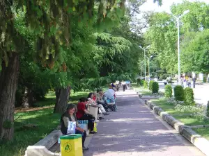 Доброволци боядисват пейки в Сандански